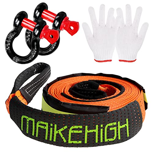 MAIKEHIGH Tow Rope 5M x 5cm, 10 Tons (22,000 Lbs) Polyester Tow Rope Kit For Off-Road Recovery With 2 Reinforced Hooks and 2 Gloves 