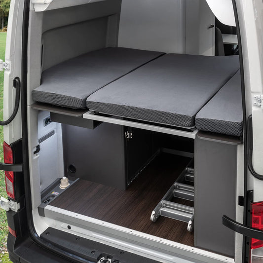 Black Forest Fox Wohnmobil Schonbezug Hochbett Faltbett für VW T5 T6 T6.1 Beach Ocean Gran California 600 680 Mercedes Benz Marco Polo (Grau. Grand California 600 für 3 TLG. Heckbett)