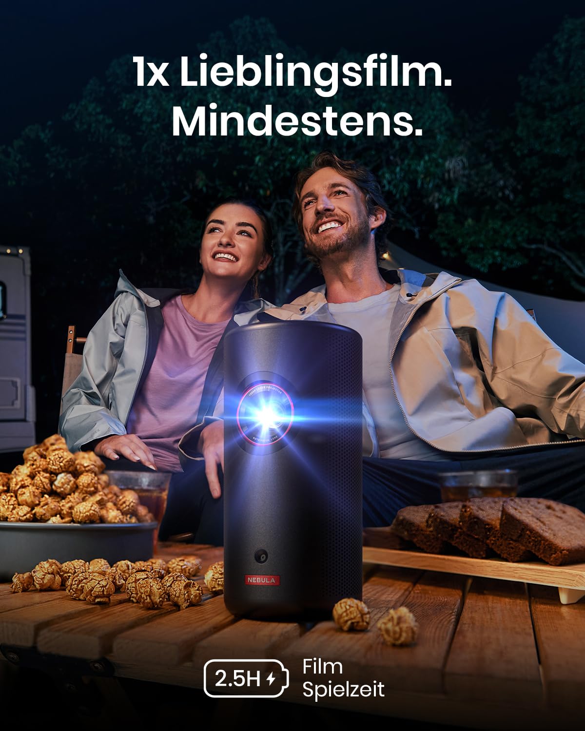 Anker Nebula Beamer Capsule Max, Mini Beamer, Projektor in Pint-Größe, WLAN, 200 ANSI Lumen, 8W Lautsprecher, 100 Zoll Bild, 4 Stunden Wiedergabe, Ideal für zu Hause, Home Entertainment